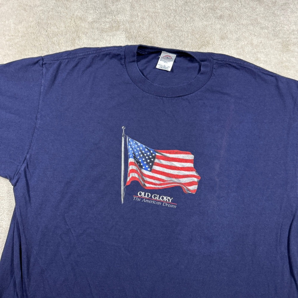 Delta Pro Weight T-Shirt Mens XL Navy Old Glory American Flag Graphic Tee Cotton